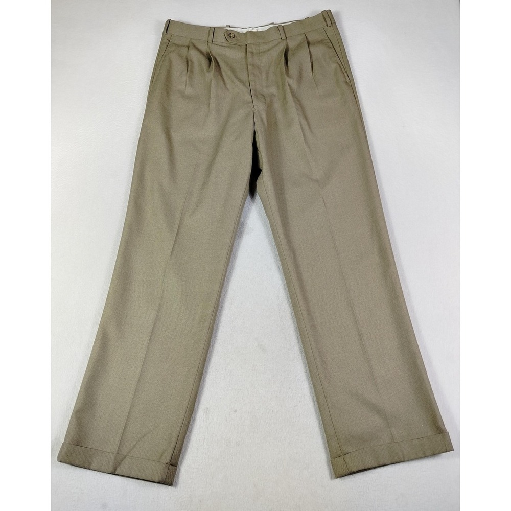 Cordovan & Grey Pants Mens 38 Beige Pleated Dress Slacks Classic Office Business